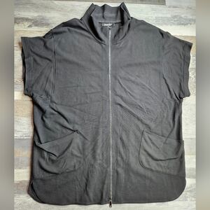 Lafayette 148 Medium Full Zip Black Viscose Blend Top